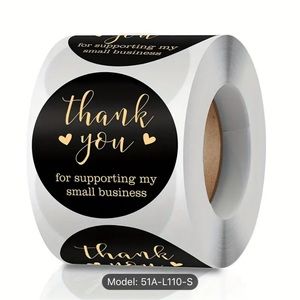 Thank You Stickers, 500 Piece, Black & Gold